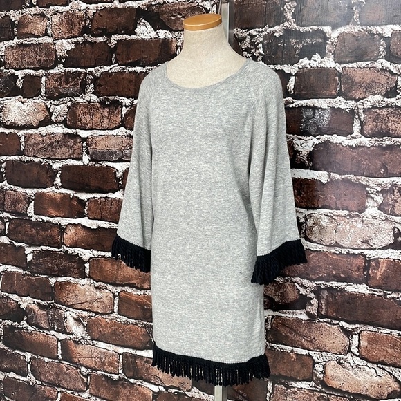Ethereal Papercrane Sweater Tunic Dress Grey Black Fringe Size Small - Picture 4 of 11